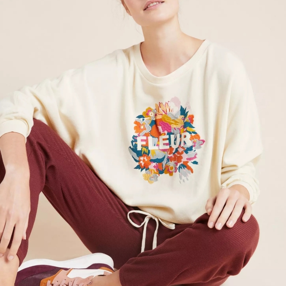 Anthropologie Saturday Sunday embroidered crewneck sweatshirt
